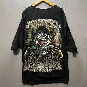 C&A Men Black Joker Wanted Dead or Alive Evil Clown Graphic T-Shirt 2XL